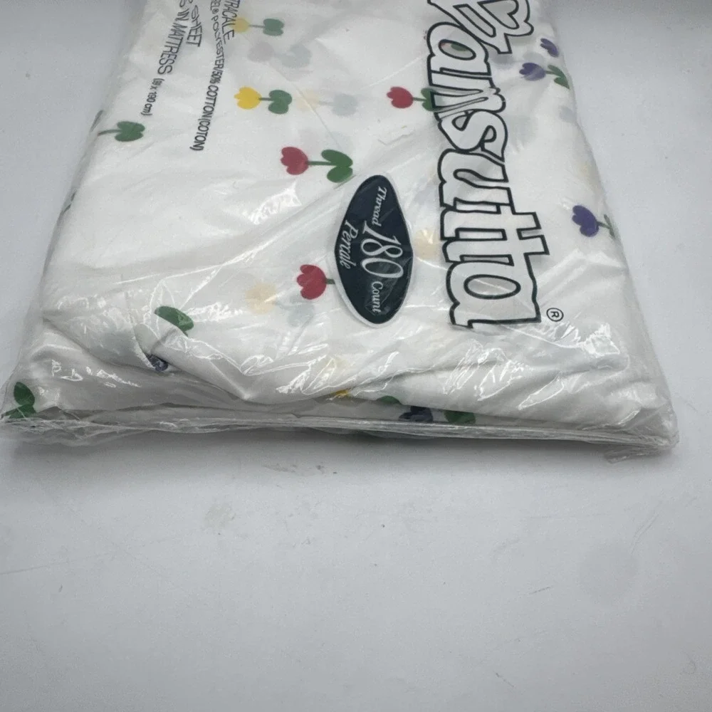 Vintage 70s Sheet Wamsutta Buttercups TWIN FITTED White Floral Tulips USA